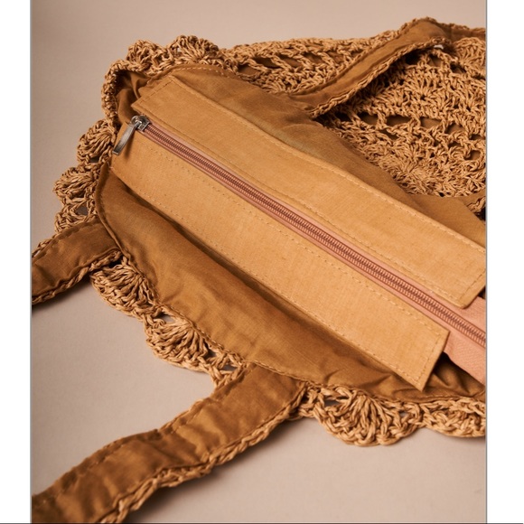 Round Tan Straw Braid Tote Bag Round Straw Bag - Picture 4 of 5